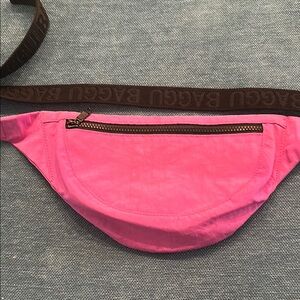 BAGGU Hot Pink Mini Belt Bag with Brown Logo Strap